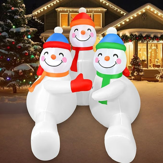 2025 Christamas Inflatable Snowman 6FT 3 Snowmen Brothers Hugging Christamas Inflatables Outdoor Decoration Xmas Snowman Blow Up Decor with Built-in 5 LEDs for Holiday Party Yard Garden Lawn