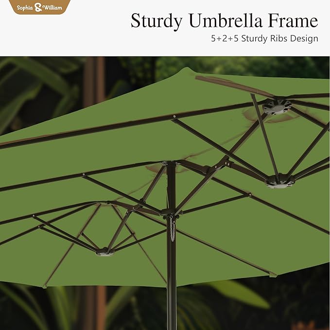 Sophia & William 15 ft Extra Large Patio Umbrella with Base Included, Rectangular Outdoor Umbrella Heavy Duty, Market Umbrella Double-sided Fade Resistant for Pool Garden Backyard, Lime
