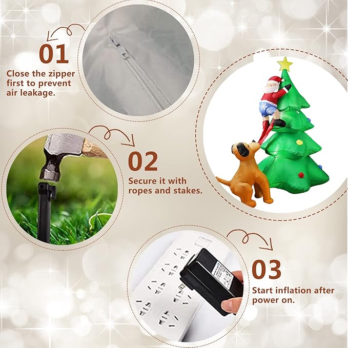 Dearsun 6.5FT H Christmas Inflatable Tree with Build-in LED Lights, Funny Inflatable Dog Chasing Santa Claus,Blow Up Christmas Outdoor Decor Giant Yard Party Decoration (Santa Claus Chased by Dog)