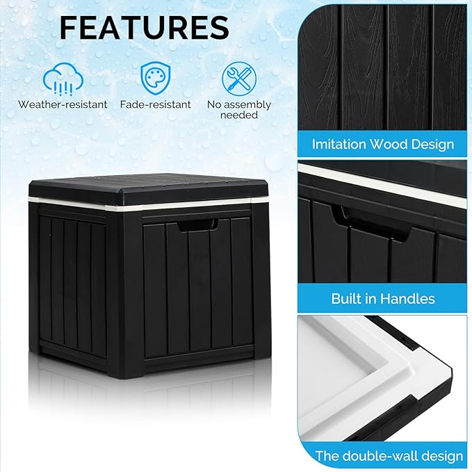 Bonnlo Outdoor Deck Box 10 Gallon, All-Weather Waterproof Patio Square Storage Box with Removable Lid, Small Storage Side Table for Patio, Poolside, Backyard