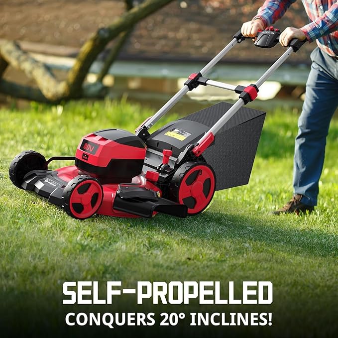 PowerSmart 80V 22" Self Propelled Cordless Lawn Mower 3-in-1 Electric Lawn Mower with 6.0Ah Lithium-ion Battery and Charger