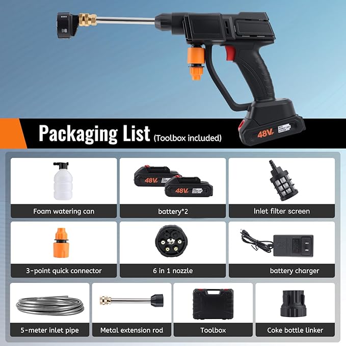 Portable Pressure Washer, Handheld High-Pressure Water Spray Gun with Foam Cannon, 600PSI Cordless Jet Washer with 6-in-1 Nozzle, Battery Powered Car Cleaner Machine for Fence, Floor, Garden Cleaning