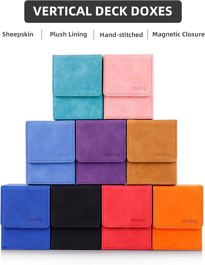 Magic Card Deck Box for MTG Single Deck Card Box fits 100+ TCG Sleeved Cards Soft Leather Card Box Top loading Card Boxes Magic Gift for MTG TCG CCG (Vertical,Black)