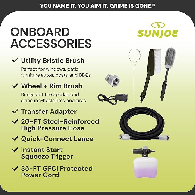 Sun Joe Electric Pressure Power Washer w/ 4 Nozzles & Foam Cannon, 2200 PSI (PWMA Certified), 1.1 GPM, 14.9-Amp Motor - Heavy-Duty Cleaning Machine for Patios, Decks, & Sidewalks, SPX3000-XT1 XTREAM