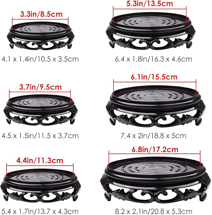 Hapivida Plant Stand, 4.4in Round Plant Riser Flower Pot Display Stand Plant Rack Holder Planter Tray Oriental Style Furniture Indoor Outdoor for Desktop Counter Room