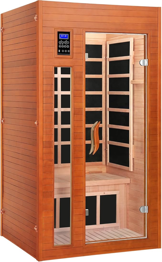 1-2 Person Infrared Sauna, Dry Heat Sauna with Red Light Therapy, Bluetooth, Radio, 7-Color Therapy Light for Home, Indoor, Gym, Wellness Center, 36″ x 36″ x 73″