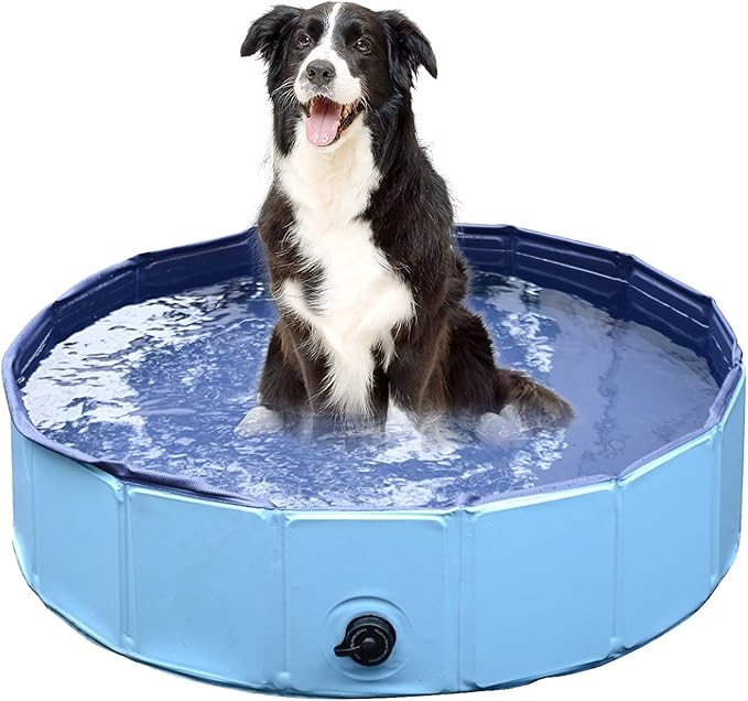 Jasonwell Foldable Dog Pet Bath Pool Collapsible Dog Pet Pool Bathing Tub Kiddie Pool Doggie Wading Pool for Puppy Small Medium Large Dogs Cats and Kids 39.5" Blue