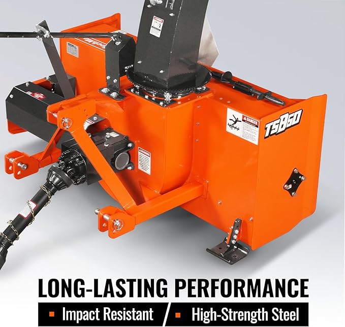 60" 3 Point PTO Snow Blower 24" Impeller Diameter 360° Snow Chute (PTO Shaft Included with Slip Clutch), 25-65 HP, Model TSB60T