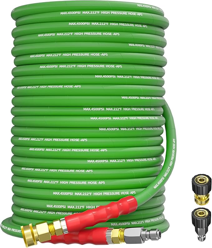 Pressure Washer Hose 125FT 3/8" for Cold and Hot Water 212°F, with Swivel Quick Connect, 4500PSI Kink Resistant Grade Steel Wire Braided, Power Washer Hose With 2pcs M22-14mm Adapter