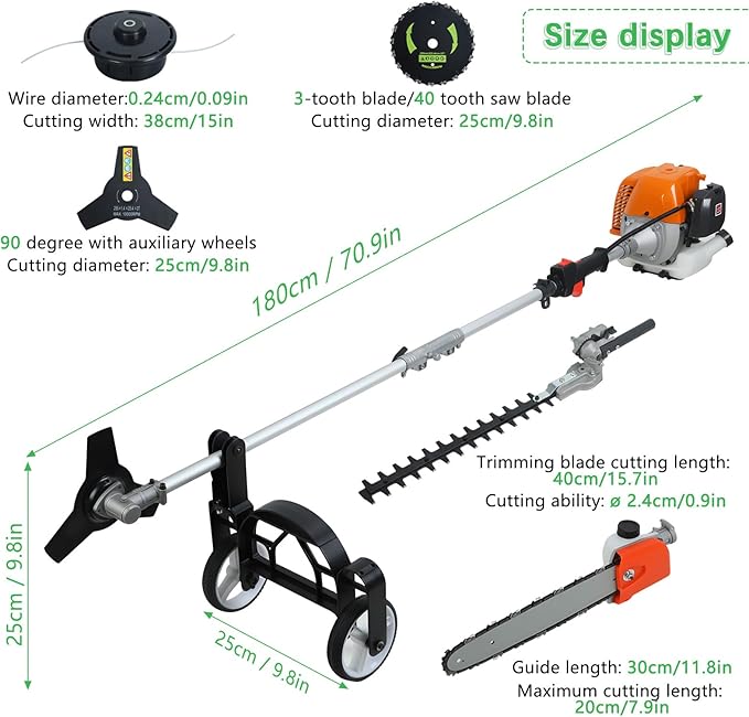 Weed Wacker Gas Powered,8 in 1 Multi Trimming Tool,52CC 2-Cycle Gas Powered Hedge Trimmer,Weed Eater,String Trimmer,Brush Cutter,Edger,Pole Saw Chainsaw Pruner with Extension Pole 1.2L 2.3kw