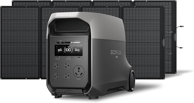 EF ECOFLOW DELTA 3 Ultra Portable Power Station with 2X400W Solar Panels, 3072Wh LiFePO4 Battery, 3600W (Surge 7200W) Output, Solar Generator for Home Use, Camping Accessories, Emergencies & RV Backup