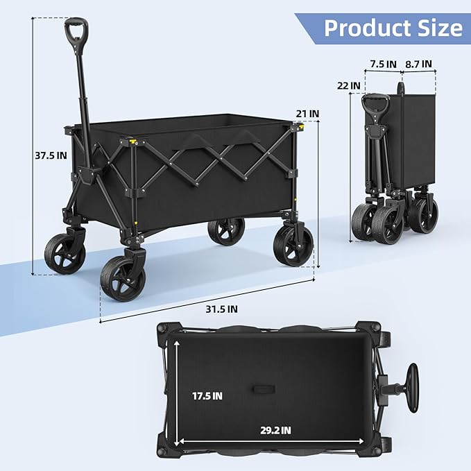 Collapsible Wagon Carts, Foldable Wagon Cart with All Terrain Wheels 330LBS Heavy Duty, Portable Utility Wagon for Grocery Shopping Fishing Garden Sports Beach Wagon Camping Cart