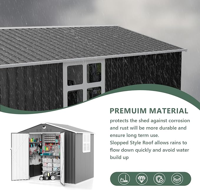 8x6 FT Outdoor Storage Shed, Metal Shed with 1 Window & Lockable Door, Heavy Duty Tool Sheds, Outside Waterproof Storage Building