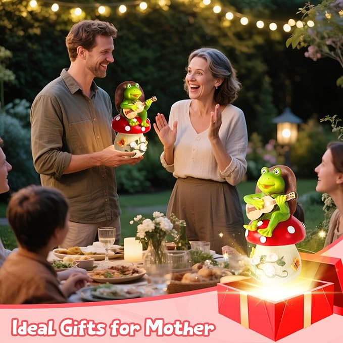 Birthday Gifts for Women Frog and Mushroom Garden Statue,Home Halloween Decorations Outdoor Funny Solar Lights Garden Decor Art Housewarming, Patio,Yard,Lawn Ornament