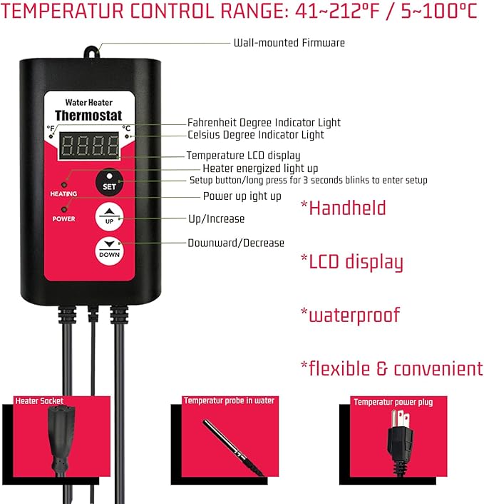 240V 3000W Titanium Submersible Electric Immersion Water Heater with Thermostat & GFCI – Portable Heater for Swimming Pools, inflatable pool, Above Ground Pool, Baptistry, Spa Tubs & Hot Tub