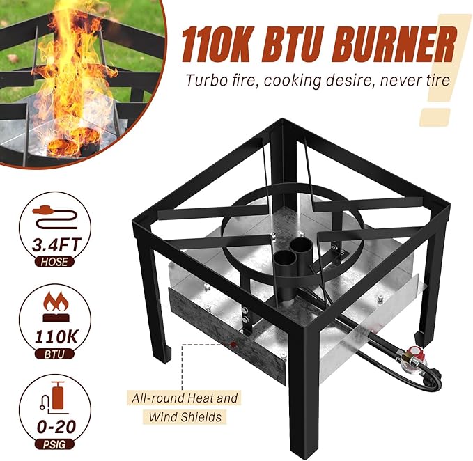 50QT Crawfish Boiler Kit, Waterproof Cover & 12-inch Skimmer, 110,000BTU Propane Burner Stove, 0-20PSIG Regulator, Aluminum Seafood Boil Pot, Crab Boil Pot with Basket