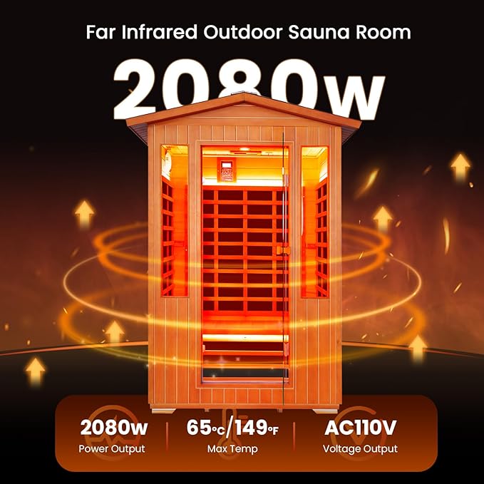 Outdoor Sauna 2 Person Sauna Infrared Saunas Dry Sauna Room Red Cedar and Canadian Fir Wood Wooden Sauna Spa 2080W Red Light Lamp 48.8 * 38.19 * 81.89inch