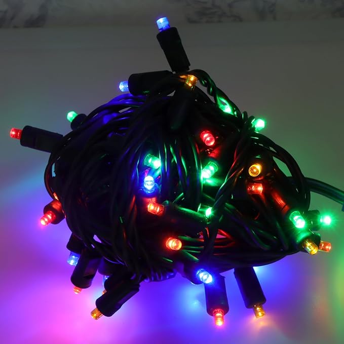 50 LED 5MM Multicolor Christmas Lights, 17FT Indoor/Outdoor String Light, Mini Lights for Garden, Patio, Christmas Trees - Green Wire, Commercial Grade, UL Listed