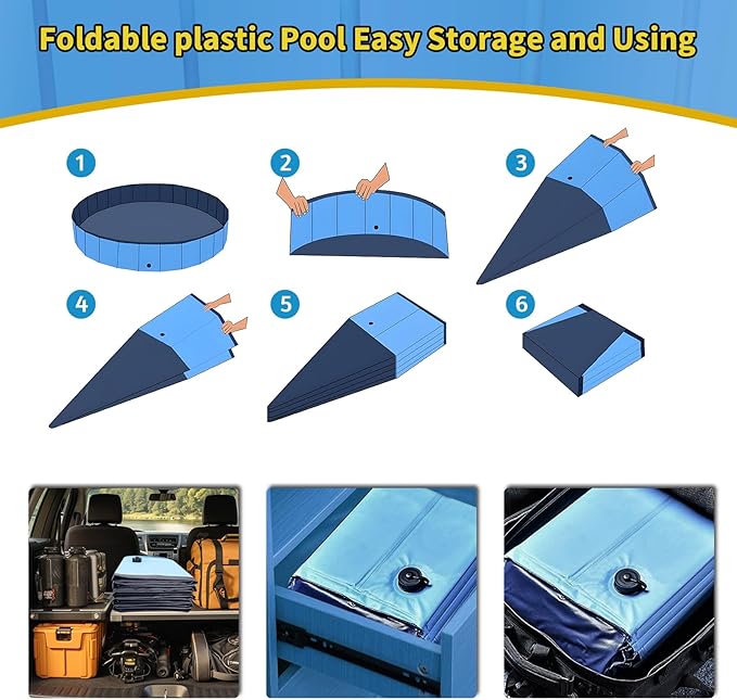 Foldable Dog Pool, 87" x 14" Large Kiddie Pool with Hard Plastic, Non-Slip Dog Bath Tub for Outdoor Backyard, Collapsible Dog Swimming Pool for Kids Dogs Pets (Blue)