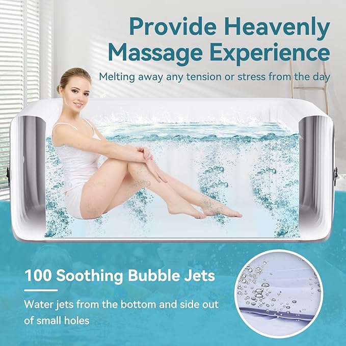 Inflatable Hot Tub with LED Lights, 2 Person Oval Portable Blow up Hot Tub Spa with Side Table, Leak-Proof PVC Outdoor Spa with 100 Air Jets, Heater Pump and Insulated Cover, 75” L X 47”W X 25”H