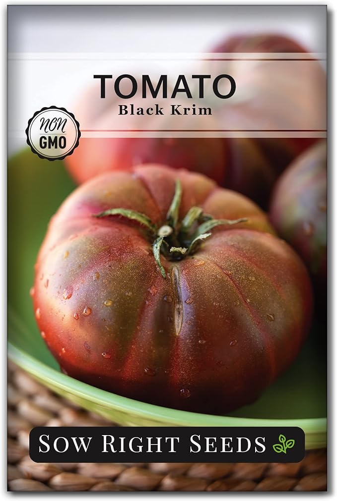 Sow Right Seeds - Black Krim Tomato Seeds for Planting - Medium Dark Maroon Beefsteak - Non-GMO Heirloom Tomato Seeds - Instructions to Plant a Home Vegetable Garden - Indeterminate Variety (1)