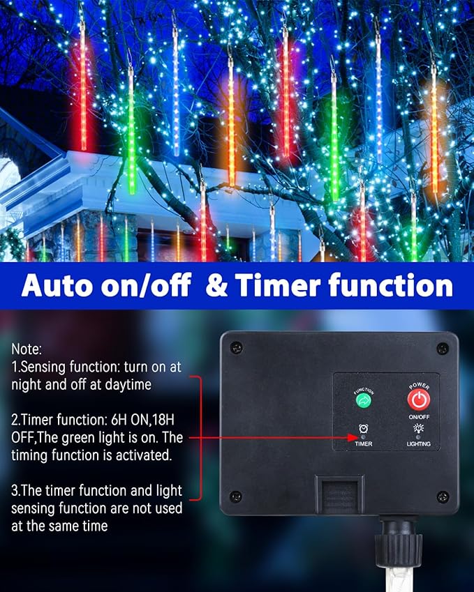 Flacchi Solar Meteor Shower Icicle Lights - 20 Tubes 480 LED Cascading Raindrop Lights, Outdoor Waterproof Christmas Decorations for Holiday Party(4 in 1 Multi-Colored, Solar 20 Tubes)