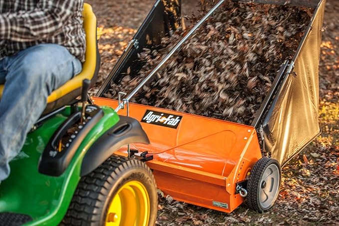 Agri-Fab 45-0492 44" Tow-Behind Lawn Sweeper, 28 cu. ft Hopper Bag Capacity; Leaf & Grass Catcher, with Adjustable Brush Height and Dump From Seat Handle