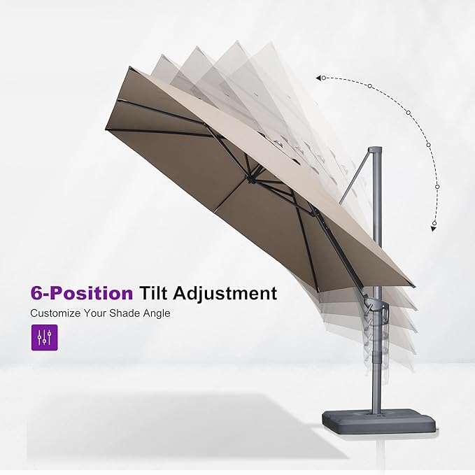 PURPLE LEAF 9 FT Outdoor Umbrella with Base Patio Cantilever Aluminum Umbrella with 3 Years Fade Resistance Recycled Fabric Offset Square with 360-degree Rotation for Deck Pool Garden, Sand Dune