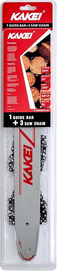 KAKEI 16 Inch Chainsaw Bar& Chain Combo - 3/8" LP Pitch, .050" Gauge, 56 Drive Links Fits Craftsman, Poulan, Ryobi, Echo, Greenworks& More (3 Chains+ 1 Bar)