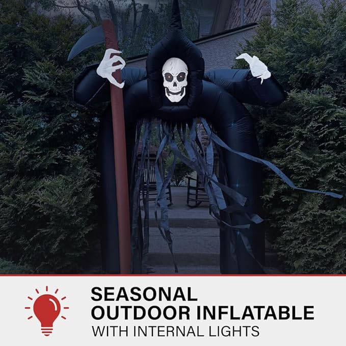 Haunted Hill Farm 10-Ft Tall Grim Reaper Arch Blow Up Inflatable Yard Decor with Lights and Music, Outdoor Halloween Inflatable Decorations for Lawn and Yard, Giant Spooky Outdoor Inflatables