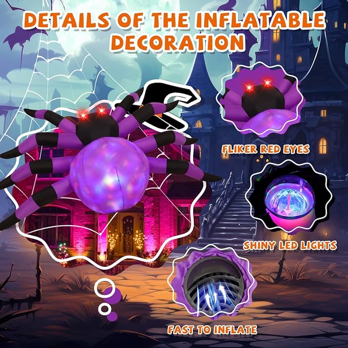 GOOSH 6.7 FT Width Halloween Inflatable Spider Outdoor Decoration with Magic Light, Blow Up Yard Inflatables Holiday Inflatables for Outdoor Yard Garden Lawn Decor