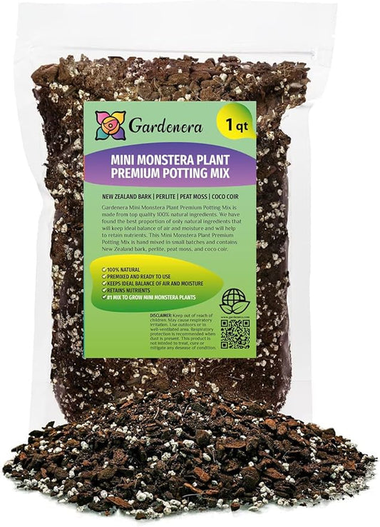 Premium Mini Monstera Potting Mix - Hand-Crafted with Optimal Nutrients for Healthy Growth by Gardenera - 1 Quart