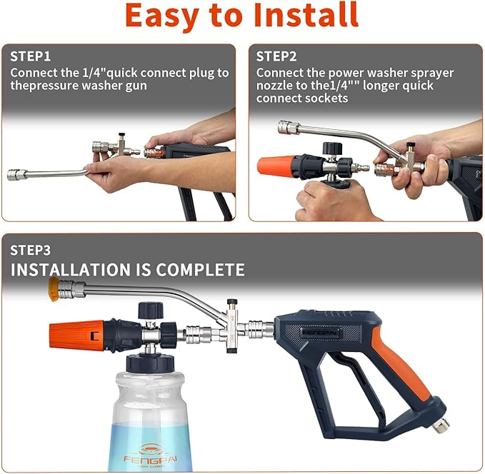 FENG PAI Pressure Washer Foam Cannon with Dual Connector Accessory, 7 Pressure Washer Sprayer Nozzles, Double Tip Attachment For Soap Cannon, 1/4" Quick Connect