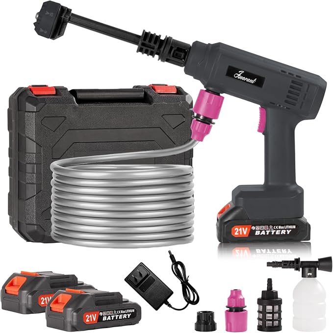 Power Washer,1200 PSI Cordless Pressure Washer with 2×21V Battery&6-in-1 Multi-Function Nozzle,Portable Pressure Washer Suitable for Cleaning Vehicles, patios, Glass, Floors, and Watering Plants