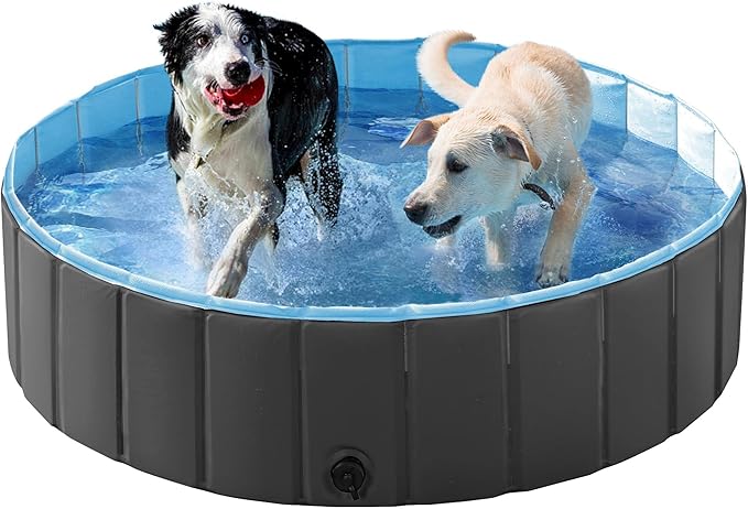 Yaheetech Foldable Dog Pool Collapsible Hard Plastic Dog Swimming Pool Portable Pet Pools Doggie Wading Pool Bath Tub for Puppy Small Medium Large Dogs, 47 x 12 Inches Black