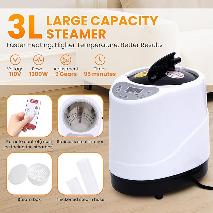 Portable Sauna for Home, Upgraded Personal Steam Sauna Box with 3L 1200W Steamer, Folding Chair, Extra Large Size Foldable Home Sauna 3’X 3’X 5.9’, Full Body Sauna Tent for Relaxation Spa, Black