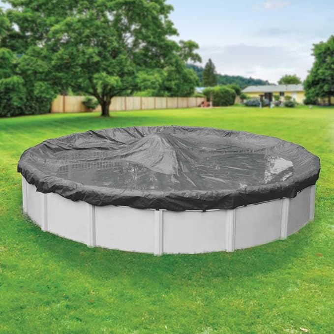 Robelle 33 ft Ultimate Charcoal Winter Pool Cover for Above Ground Pools, 4 ft Overlap (37 ft Cover Size), Solid 14 x 14 Scrim, 5.2 oz/yd2, 20-Year Warranty, Style: 5133-4A