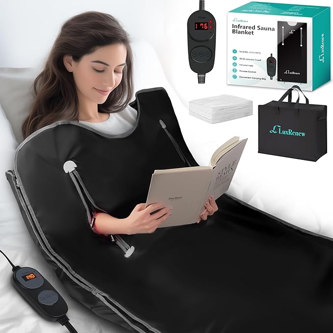 Infrared Sauna Blanket, Far Infrared Sauna for Home Detox Relaxation, Portable Sauna Infrared Blanket, 113-176℉, 30-60 Minutes Timer, 6 ft x 2.62 ft, 550W, Black