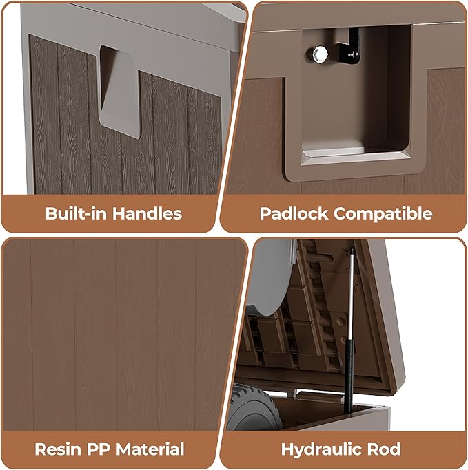 130 gal Brown Resin Deck Box, Outdoor Storage Box Waterproof Lockable, Patio Deck Box For Package Delivery, Outside Storage Box Container for Furniture Cushions, Garden Tools, Pool Accessories