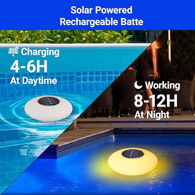 Sublume Solar Floating Pool Ligts, RGB Pool Accessories with 1000 MAH, IP65 Waterproof, Pool Decor Lights for Outdoor Swimming Inground and Above Ground Pools, Garden, Party-1 Pack