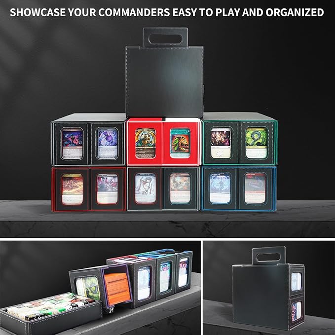 AFIING Commander Deck Box for MTG, Holds 400+ Double-Sleeved Cards, 4 Removable Deck Cases with Display Window, Dice Tray/Handle,Trading Card Storage Organizer/Dividers for TCG (Multicolore)