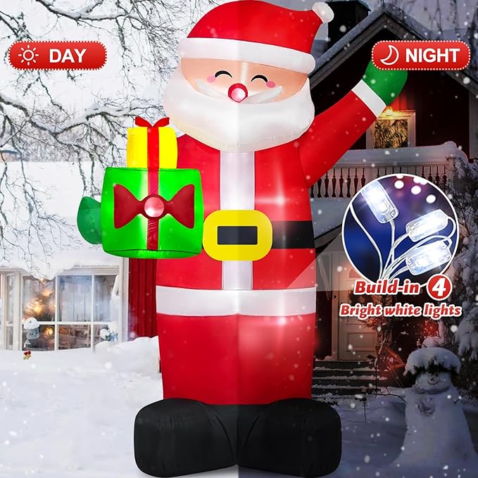 Danxilu 8Ft Christmas Inflatables Santa Claus Outdoor Decoration, LED Lights Inflatable Santa Claus with Gift Bag Giant Blow Up Outside Xmas Decorations for Yard Garden Lawn Party Holiday Decor