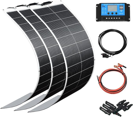 XINPUGUANG 100W Flexible Solar Panels 300w 12V Solar System Kit Monocrystalline Cell Module 30A Controller for Off Grid Solar Battery Charge for RV Boat Trailer Cabin(300W)