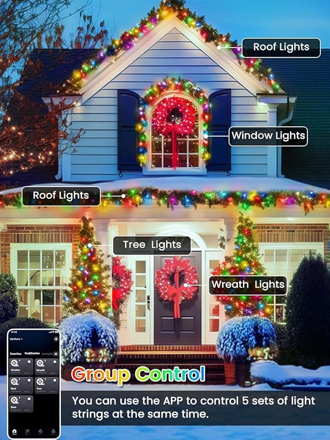240LED Smart Color Changing Halloween Lights App Controlled, 95FT Waterproof RGB Xmas String Light Music Sync Multiple Modes, Christmas Lights with Remote & Timer Indoor Outdoor Halloween Decorations