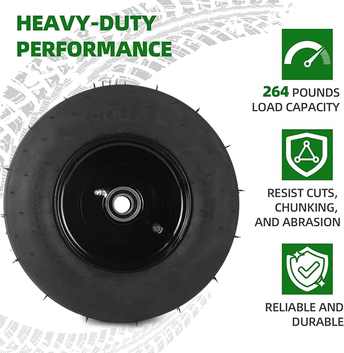 AR-PRO (2-Pack) 11x4.00-5 Tire and Wheel Assembly, 11x4-5 Lawnmower Tire (4-Ply) and Rim with Tube, 3.4” Centered Hub with 3/4” Bearings, Universal Lawn Mower/Yard Tractor Turf Tires