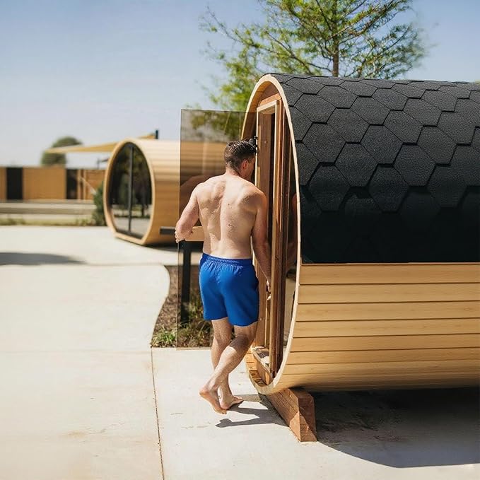 Smartmak Customized Outdoor Wood Barrel Steam Sauna, 2-10 Person Home Traditional Canadian Wooden Spa Room, with DIY Heating Stove, Rocks, Water Bucket, Spoon, Light, for Backyard, Garden, 195 ℉