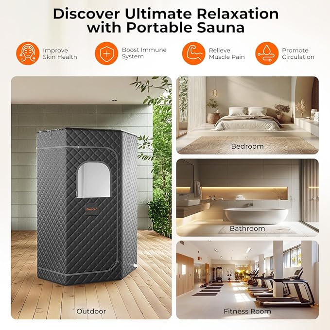 Sauna Box, Portable Steam Sauna, Portable Sauna for Home, Sauna Tent with 3L 1200w Steamer, 15 Levels for Personal Sauna-Grey