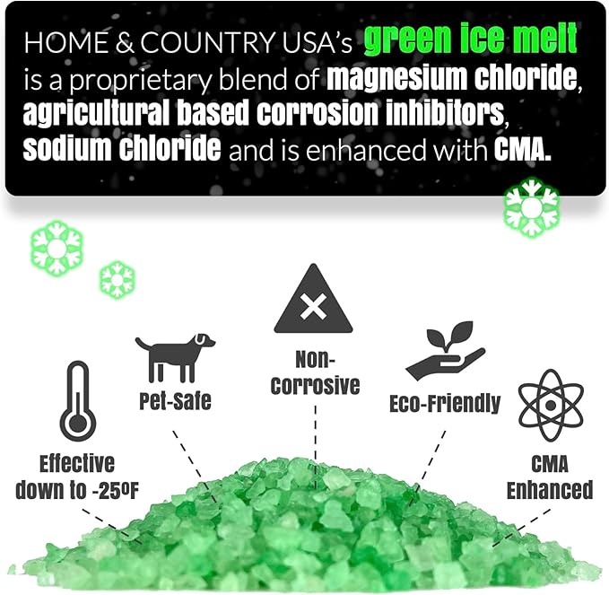 Ice and Snow Melt 8 lb Bag CMA Blended Magnesium Chloride Ice Melter Effective Snow and Ice Removal Effective Below Zero Degrees (Green)