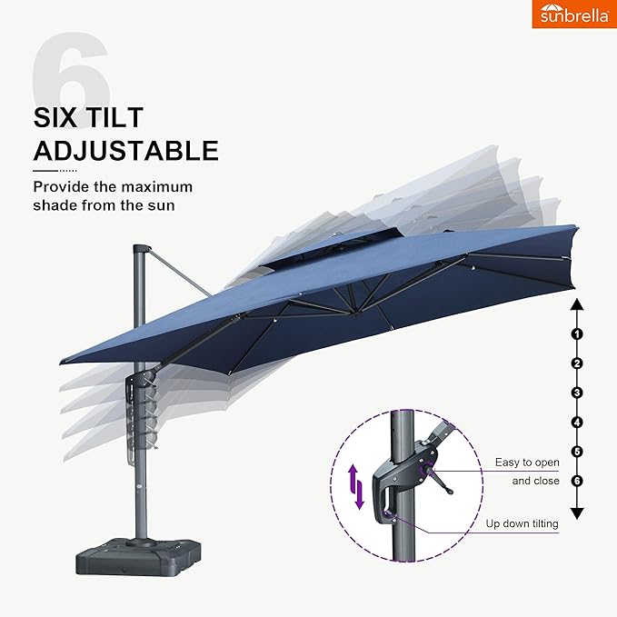 PURPLE LEAF 12FT Sunbrella Patio Umbrella Double Top Large Offset Hanging Outdoor Square 360° Rotation Heavy Duty Cantilever Umbrella for Garden Deck Pool Backyard Spectrum Indigo