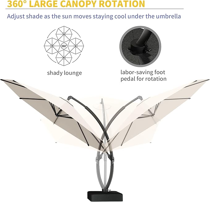 Kingdura 12ft Offset Cantilever Patio Umbrella with Base Included, Large Round Aluminum Outdoor Umbrella, 360° Rotation & Infinite Tilt, Heavy Duty Frame for Deck Pool Backyard, Creamy White